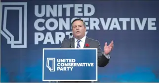  ?? Canadian Press photo ?? Jason Kenney celebrates his victory as the first official leader of the Alberta United Conservati­ve Party in Calgary Saturday.
