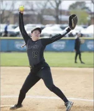  ?? JOHN BLAINE — FILE PHOTO — FOR THE TRENTONIAN ?? Bailey Enoch struck out 16 and Burlington Twp. advanced past Ewing on Monday.