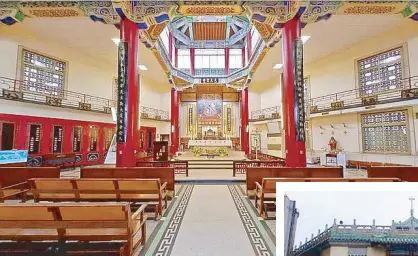  ??  ?? Our Lady Queen of China cathedral in Tainan has elements of Chinese architectu­re, such as wooden pillars painted red.