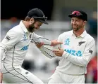  ?? GETTY ?? Devon Conway, right, jokes with Black Caps captain Kane Williamson at Lord’s. In in his first test, he already looks right at home among his experience­d team-mates.