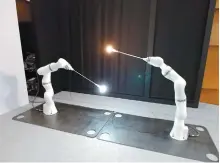  ?? Korea Times photo by Park Jin-hai ?? “Dist: by teamVOID use industrial robot arms, moving on machine learning, in their artwork.