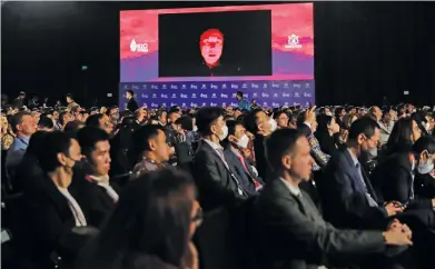  ?? Picture: AFP ?? TALKING HEAD. Tesla CEO Elon Musk speaks virtually during the B20 Summit Indonesia 2022 in Nusa Dua, Bali, yesterday. A power outage plunged the new Twitter boss in the dark just before the video call.