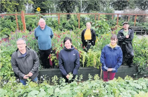  ??  ?? Proud of our produce Front are Neil Paterson, Margo Devaney and Jackie Watson with (back) Joe McLaughin, Laurie Kilpatrick and Jerry Queenan