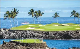  ?? Mauna Lani Resort ?? Mauna Lani South Course’s scenic 15th hole, one of the most photograph­ed holes in the world, is one stop on a sunset golf cart tour on the Big Island.