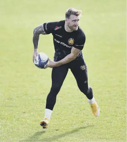  ??  ?? 0 Exeter’s Stuart Hogg during the captain’s run ahead of the Champions Cup final against Racing 92. With Hogg and Jonny Gray in the Chiefs side and Finn Russell lining up for Racing, there is plenty of Scottish interest.