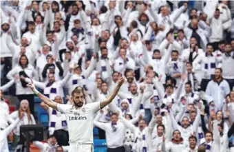  ?? Photo by EPAEFE ?? Real Madrid's Karim Benzema celebrates his hattrick against Athletic Bilbao