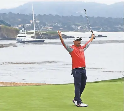  ?? ROB SCHUMACHER/ USA TODAY SPORTS ?? Gary Woodland celebrates after making a birdie putt on the 18th green to win the 2019 U. S. Open golf tournament at Pebble Beach Golf Links.