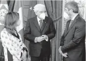  ?? QUIRINALE PRESS OFFICE/AFP ?? President Sergio Mattarella, center, confers with Senate President Maria Elisabetta Alberti Casellati, left, and Chamber of Deputies chief Roberto Fico.