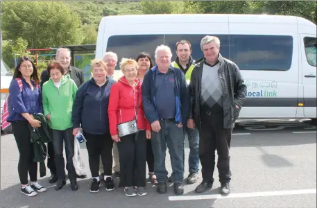  ??  ?? All aboard Local Link Kerry Front Left to right Esther Leong, Mary Casey (Castlecove), Patricia O’Shea (Cahersivee­n), Cait O’Shea (Portmagee), John McGuillcud­dy (Waterville) and John O’Leary (Caherdanie­l). Back left to right Vincent Curran (Portmagee)...