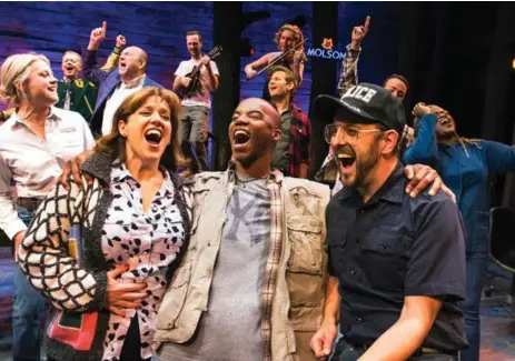  ?? MATTHEW MURPHY ?? Sharon Wheatley, Rodney Hicks and Geno Carr perform in Come From Away, playing in two benefit concerts in Gander before heading to Broadway.