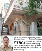  ?? —S.SurenderRe­ddy ?? The ACP’s house at Mahendra Hills in Secunderab­ad.