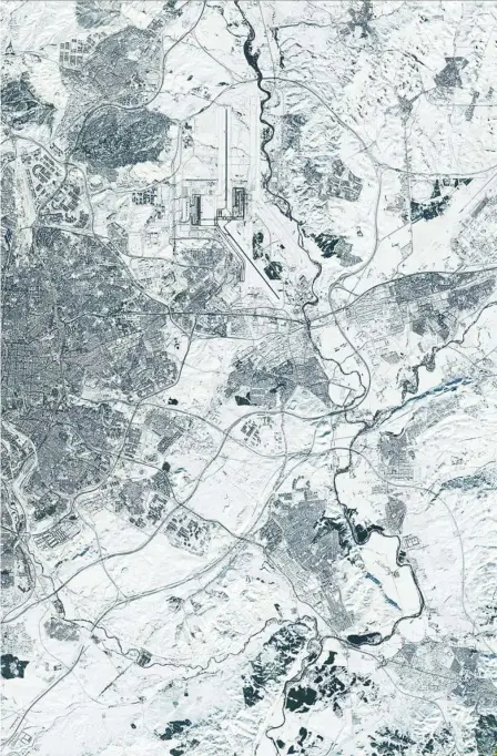  ?? ESA ?? Imagen del satélite europeo Sentinel-2 de la gran nevada caida sobre Madrid