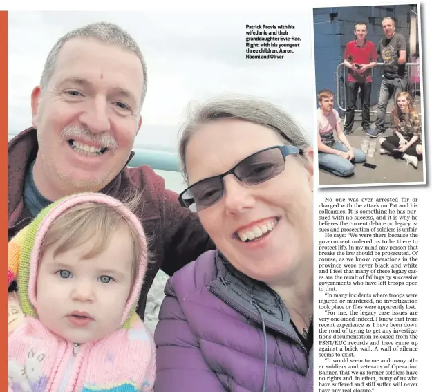  ??  ?? Patrick Provis with his wife Janie and their granddaugh­ter Evie-Rae. Right: with his youngest three children, Aaron, Naomi and Oliver