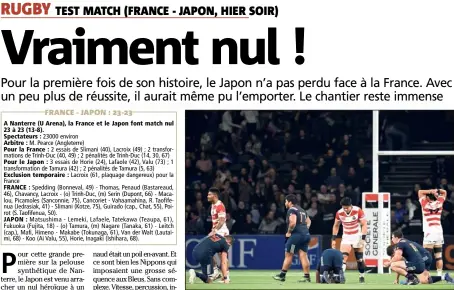  ?? (Photo AFP) ?? Apathiques, dominés, même, par des Japonais bien plus entreprena­nts, les Bleus n’ont vraiment pas rassuré, hier soir.