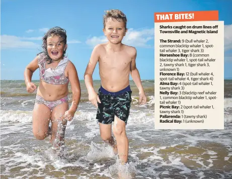  ?? Picture: MATT TAYLOR ?? KEPT SAFE: Indiana and Brodie Cutter enjoy a swim on The Strand.