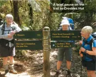  ??  ?? A brief pause on the trail to Crosbies Hut