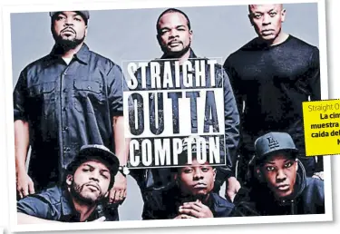  ??  ?? Straight Outta ComptonLa cinta de 2015 y la muestra la subida rap caída del grupo de N.W.A.