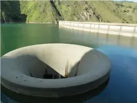  ??  ?? The ‘Glory Hole’ at Lake Berryessa normally stands above the waterline. Photograph: Daniel Clanon/Flickr