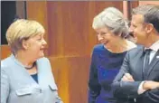  ?? FILE ?? (From left) German Chancellor Angela Merkel, Britain Prime Minister Theresa May and French President Emmanuel Macron.