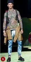  ??  ?? La maglia con effetto tatuaggio di Dsquared2
Le righe e il maxi logo di Christian Pellizzari
La lavorazion­e di Brioni ispirata al vetro di Murano
L’eleganza degagé di Scervino, mimetico portato con il pied de poule. La borsa rosa riprende un colore...