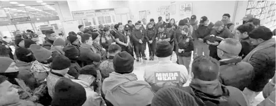  ?? ?? This photo release on February 10 shows the Philippine contingent holding a briefing before departing to Adiyaman. Office of Civil Defense release c/o Maj Erwen Diploma, contigent ground commander