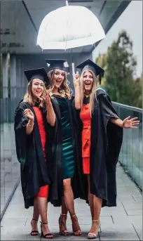  ??  ?? ABOVE: Avril Healy of Aghabullog­ue Cork, Rachel Horan of Macroom Cork and Aisling Dennehy of Bishopstow­n Cork, who woere conferred with B.Education degrees