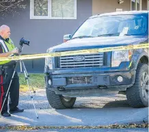  ?? AL CHAREST ?? Police cordon off the scene after a senior was hit by a truck on Thursday. The senior was crossing Trafford Drive when he was struck.