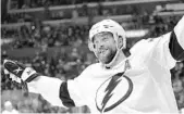  ?? TERRILL/AP
MARK J. ?? Lightning defenseman Victor Hedman celebrates his goal during the third period vs. the L.A. Kings on Tuesday.