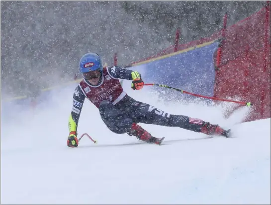  ?? MARCO TROVATI — THE ASSOCIATED PRESS ?? Mikaela Shiffrin speeds down the course during a women’s World Cup super G race in Kvitfjell, Norway on Sunday.