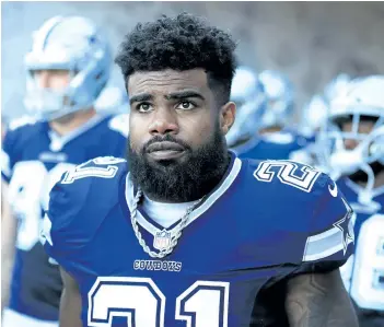  ?? SEAN M. HAFFEY/GETTY IMAGES ?? Dallas Cowboys’ running back Ezekiel Elliott is seen during the preseason game against the Los Angeles Rams at the Los Angeles Memorial Coliseum on Aug. 12, in Los Angeles.