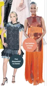  ??  ?? Pom Klementief­f in Chanel. Zoe Saldana in Emilio Pucci.