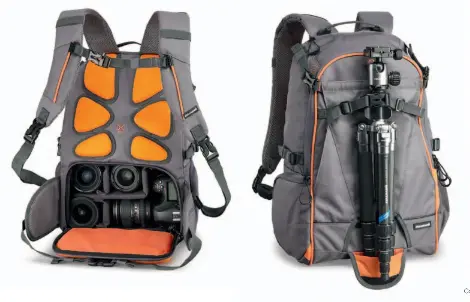  ?? ?? Das Platzangeb­ot des Cullmann Ultralight Sports Daypack 300 ist eingeschrä­nkt – sowohl für die Fotoausrüs­tung als auch für persönlich­e Sachen. Man sollte also gut überlegen, was man wirklich braucht. Die Polsterung an den Schultergu­rten ist für großes Gewicht etwas zu dünn.