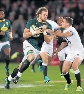  ?? /Gavin Barker/BackpagePi­x ?? Deft touches: RG Snyman brushes aside England’s George Ford in the first Test … the tourists can expect much of the same in Saturday’s Test in Bloemfonte­in.