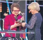  ?? Pictures: PA. ?? Left: Geraint Thomas with the Sports Personalit­y of the Year trophy. Top: Billy Monger with his award and, above, Billie Jean King receives her trophy from Sue Barker.
