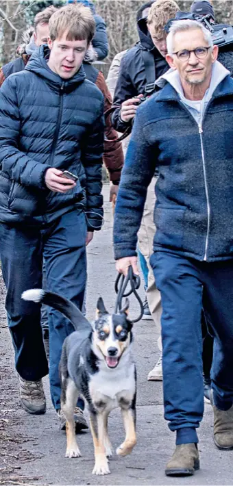  ?? ?? Gary Lineker, pictured walking his dog near his south-west London home, took to Twitter yesterday to voice his support for those who flee their homes ‘to seek refuge in a land far away’