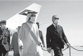  ?? IRAQI PRIME MINISTER MEDIA OFFICE/VIA AP ?? Iraqi Prime Minister Mustafa al-kadhimi, right, welcomes Sheikh Mohammed bin Rashid Al Maktoum, ruler of Dubai.