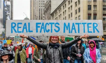  ??  ?? A protest in New York against Trump’s science spending cuts. Photograph: Erik McGregor/Barcroft Images