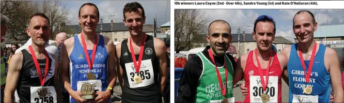  ??  ?? Half marathon winners: Brendan Lyng (3rd) Myles Gibbons (1st) and Karl Mannion (2nd). 10K winners: Iosif Guther (2nd), Niall Sheil (1st) and Paul Gibbons (3rd).