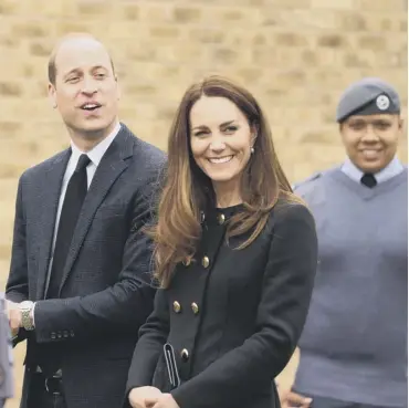  ??  ?? 0 The Duke and Duchess of Cambridge talk to cadets yesterday during a visit to the Cornwell VC Cadet Centre, London. Top left, the Queen