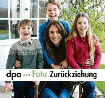  ?? Foto: dpa/Prince Of Wales ?? Mehrere Bildagentu­ren, darunter die dpa, haben das manipulier­te Foto, das Kate mit ihren Kindern zeigt, zurückgezo­gen. Der Palast hat sich bisher nicht zu einer weiteren Verwendung des Bildes geäußert.