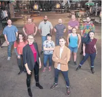  ?? DAVID LEYES MARBLEMEDI­A ?? The 10 contestant­s in Season 2 of “Blown Away,” with host Nick Uhas and resident evaluator Katherine Gray. The Netflix series is filmed in Hamilton in “North American’s largest hot shop.”