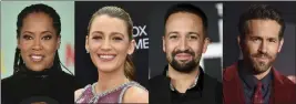  ?? THE ASSOCIATED PRESS ?? This combinatio­n of photos shows Regina King, Blake Lively, Lin-Manuel Miranda and Ryan Reynolds who will serve as co-chairs of the Met Gala, returning to its traditiona­l berth on the first Monday in May.