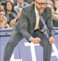  ?? N.Y. Post: Charles Wenzelberg ?? TEACHING MOMENT: David Fizdale cheers on the Knicks during his team’s 136-134 overtime win over the Bucks on Saturday night.