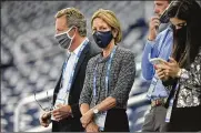  ?? JOSE JUAREZ / AP / FILE ?? Sheila Ford Hamp, Detroit Lions principal owner and chairman, watches her team in 2020. Hamp spoke at the league’s fifth annual Women’s Careers in Football Forum late last month.