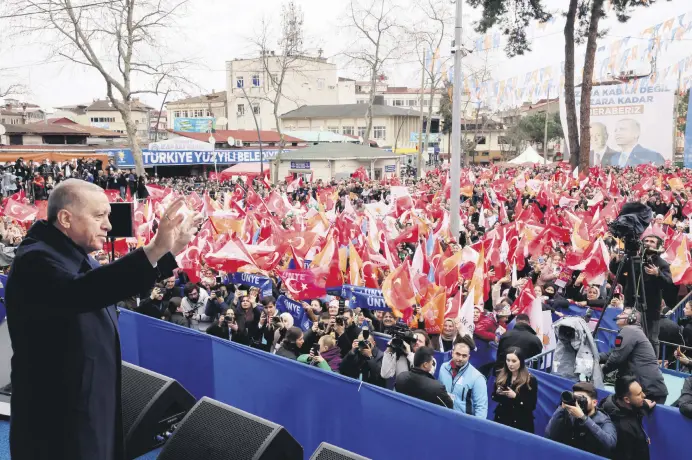  ?? ?? President Recep Tayyip Erdoğan greets the crowd, Ordu, northern Türkiye, Feb. 16, 2024.