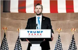  ?? PETE MAROVICH/THE NEW YORK TIMES ?? New York state prosecutor­s want Eric Trump to answer questions under oath before the Nov. 3 election in a fraud investigat­ion into his family’s real estate business.