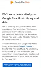  ??  ?? Google Play Music final notice.