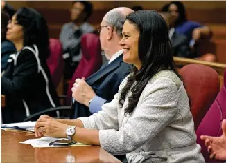  ?? HYOSUB SHIN PHOTOS / HSHIN@AJC.COM ?? Meria Carstarphe­n, superinten­dent of Atlanta Public Schools, reacts after Judge Alan Harvey ruled to allowFulto­n County to collect taxmoney on Tuesday despite thousands of pending property value appeals.