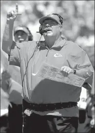  ?? AP/PHELAN M. EBENHACK ?? Kansas City Chiefs Coach Andy Reid, known for having a trick play or two up his sleeve, is being aggressive from the start this season, a strategy that has kept him out of his bag of tricks.