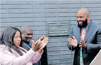  ?? ?? UGU district mayor Sphumlile Mthiyane, Ray Nkonyeni Municipali­ty mayor Skhumbuzo Mqadi and MEC of Economic Developmen­t, Tourism and Environmen­tal Affairs Sboniso Duma, during the opening ceremony of the newly revamped Margate Airport. Picture: Boitumelo Pakkies